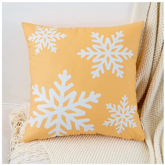NEW Decorative Yellow Snowflake Throw Pillow Covers 18x18 inch (Set of 2) - Picture 4 of 6